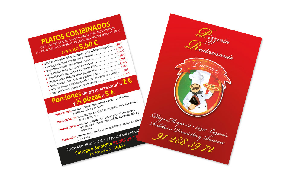 Diseño e Impresión Flyers A6 Restaurante Italiano